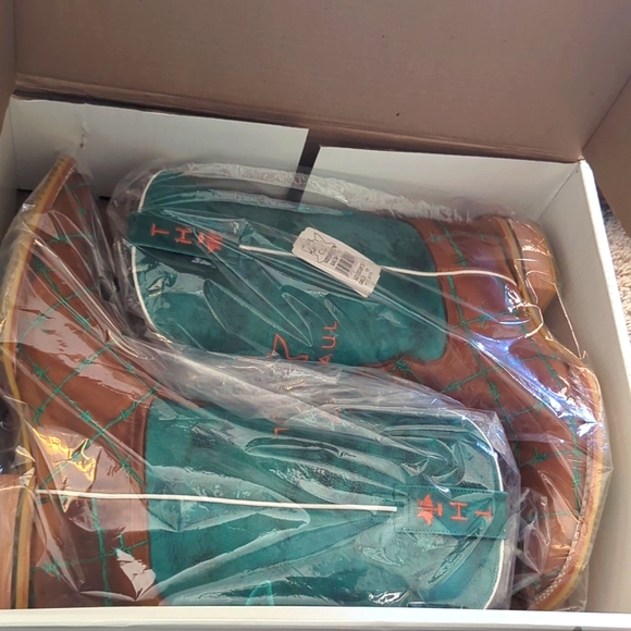 TIN HAUL "Barb'd Wire" turquoise & brown leather square toe cowgirl boot… - Picture 14 of 16